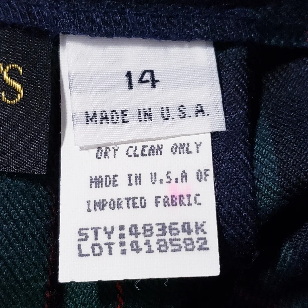 Vintage School Girl Pleated A-Line Midi‎ Skirt Blue Green Plaid Women's Size 14